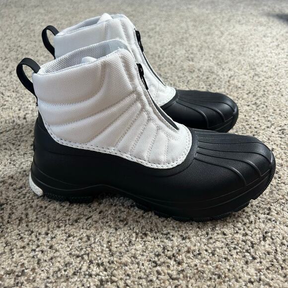 Sperry Duck Float Zip Up Rain Boots White Black SeaCycled Women's Size 8 - Picture 1 of 9